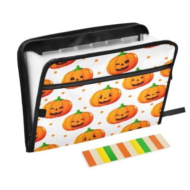 Imagem de CEBUGI Pasta expansível de 13 bolsos, impermeável, sanfonada, organizador de arquivos com etiquetas tamanho A4, organizador de documentos de papel para escola, material de escritório, abóboras de