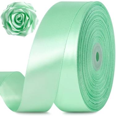 Imagem de Jutieuo Fita de cetim verde menta de 3,5 cm, 100 metros, rolo de fita de tecido sólido para buquê de flores, embrulho de presente, fabricação de rosas, artesanato artesanal