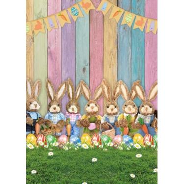 Imagem de Pano de fundo de páscoa colorido de 1,8 x 2,3 m para fotografia, coelho, ovos, grama, fundo de primavera, banner, decoração de festa de Páscoa, aniversário, chá de bebê, cabine de fotos (1,8 x 2,5 m)