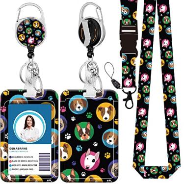 Imagem de Cordão de crachá, suporte retrátil para crachá com mosquetão e clipe de cinto, cordão com fecho lagosta para porta-crachás, presente de escritório para enfermeiras e professores (BLC-Dogs)