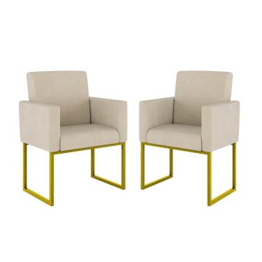 Imagem de Kit 02 Cadeiras Poltrona Decorativa Sala Quarto Base Dourado Cor: Bege