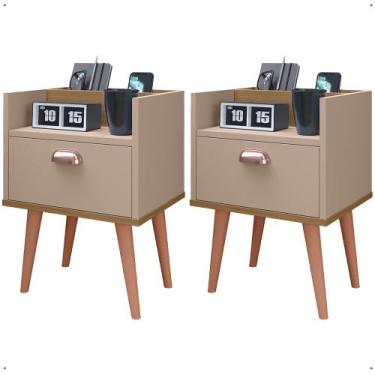 Imagem de Kit 2 mesa de cabeceira milena retro lateral de cama puxador concha - 