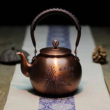 Imagem de Bule De Chá De Cobre Sólido Feito À Mão Chaleira De Fogão Bule De Chá De Cobre Gravado Grosso Chaleira De Fogão Bule De Chá Assobiando Chaleira Para Fogão Infusores De Bule De Chá Para Chá A Grane