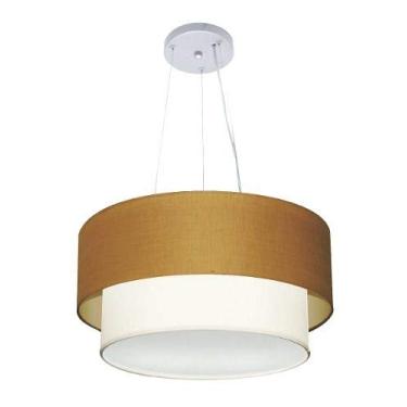 Imagem de Lustre Pendente Duplo Cúpula Tecido 25/50x40 cm, Vivare Iluminação, Pendente4061 LPBR, Palha/Branco, Médio