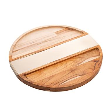 Imagem de Petisqueira Redonda de Madeira com Aço Inox Teca Champanhe 35cm x 34,5cm x 2cm - Wolff Craft