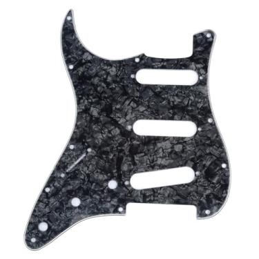 Imagem de Musiclily Canhoto 11 Furos Escudo SSS Pickguard Strato para Guitarra Fender EUA/Mexicana Made Stratocaster Standard Estilo Moderno, 4 Camadas Preto Perolado