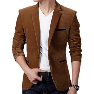 Imagem de Blazer masculino formal de veludo cotelê casual slim terno blazer casaco jaqueta, Caqui, Medium