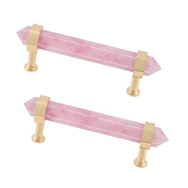 Imagem de Rockcloud Pacote com 2 puxadores de gaveta de pedra de cristal de quartzo rosa com parafusos, puxadores de armário puxadores de porta para decoração de escritório em casa, rosa