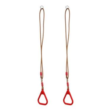 Imagem de Vaveren Argolas de ginástica para crianças, argolas de puxar, treino portátil com corda ajustável, exercícios de fitness em casa para quintal para crianças, Vermelho