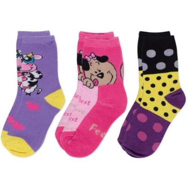 Imagem de Kit c/ 6 Meia Infantil Menina Com Desenhos Bruna Lian, 31 a 34