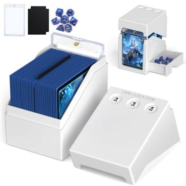 Imagem de Proijeut Mtg Deck Box with Life Counter, Commander Deck Box Fits 100 Double-Sleeved Cards, Magic Card Storage Box with Commander Display & Dice Tray, Fit for MTG, TCG, CCG (White)