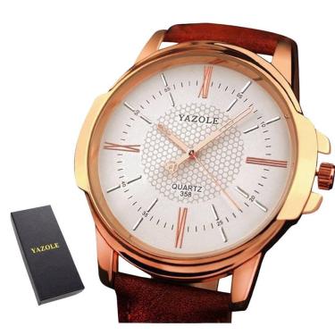 Imagem de Relógio Masculino Marrom Yazole 358 Couro + Estojo