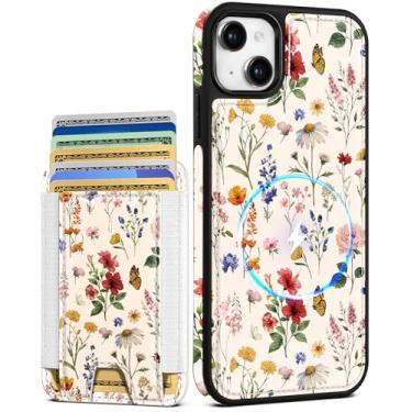 Imagem de Shorogyt Capa carteira para iPhone 15 – Serve para 7 cartões, compatível com Magsafe Suporte magnético destacável para cartão de crédito de couro bonito capa de telefone feminina meninas para Apple 15