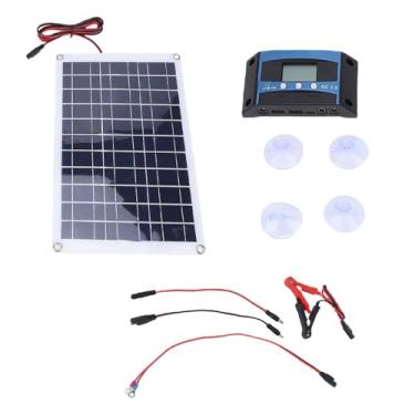 Imagem de AUNMAS Kit de Controlador de Painel Solar de 40 W, Controlador de Carregamento de Painel Solar Monocristalino à Prova de água e Braçadeira de Bateria para RV, Barco, Trailer, Carro,
