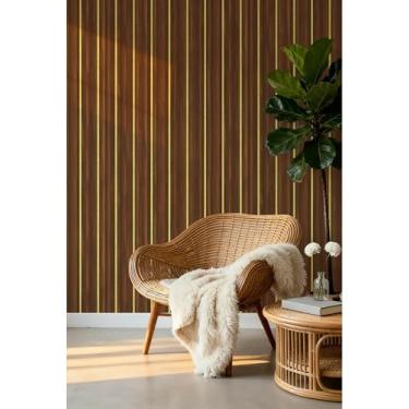 Imagem de Papel de parede com efeito de grade de madeira autoadesivo para sala de estar, cozinha e quarto, material de PVC impermeável para renovação de parede, grade de bambu 45 * 1000 cm