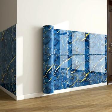 Imagem de Papel de parede de imitação de grão de madeira com textura de mármore de folha dourada autoadesivo à prova d'água e à prova de umidade para sala de estar banheiro e cozinha renovação padrão de gelo