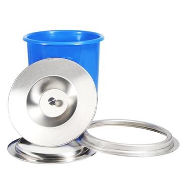 Imagem de Caixotes de lixo, lata de lixo comercial, calha de lixo redonda com tampa lixeiras de cozinha fáceis de limpar, balde de plástico Hangiblue com tampa de aço inoxidável para mesa/casa/banheiro
