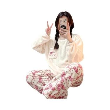 Imagem de Pijamas De Inverno Para Meninas Com Estampa De Gato KT Em Flanela Cora