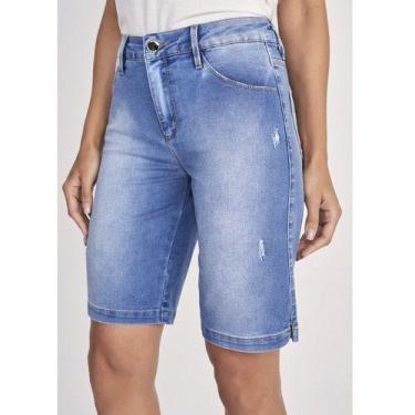 Imagem de Bermuda Feminina Jeans Shorts Jeans Clássico Feminino Azul Lado Avesso