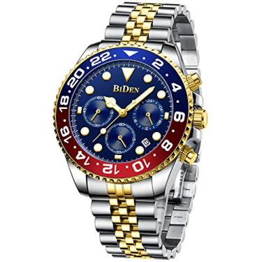 Imagem de FANMIS Relógios de Pulso Masculinos Luxuosos e Modernos com Cronógrafo Luminoso, Quartzo, Aço Inoxidável, À Prova D'Água 3 ATM, Azul, Adulto, Homem