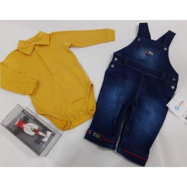 Imagem de Macacão Jardineira Jeans Paraiso Bebê Menino + Body Rf 11610 - Paraíso