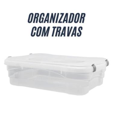 Imagem de Caixa Organizadora Baixa Tampa com Travas 23L Multiuso Grande Transpar