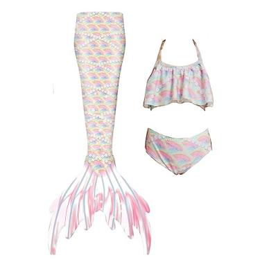 Imagem de LVTFCO Roupa de praia 3 peças, fantasia de sereia de Halloween sereia cauda camisola, rosa - M