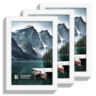 Imagem de Hongkee Porta-retrato 15 x 23 cm – Feito de vidro real e moldura de madeira branca, foto de 15 x 22 cm para exibição de parede ou mesa, pacote com 3