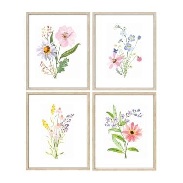 Imagem de AIOAIFUT 20 x 25 impressões de arte de parede florais sem moldura, decoração de parede de imagens de flores silvestres em aquarela, impressão de arte floral buquê colorido, conjunto de 4.