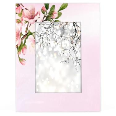 Imagem de cfpolar Porta-retrato 12 x 18 cm, moldura floral rosa de madeira para 10 x 15 cm com tapete ou 12 x 18 cm sem tapete, para exibição de fotos para parede ou mesa, mesa, galeria de casa, sala de estar