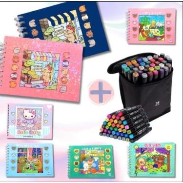 Imagem de Kit Caneta 36 Cores Ponta Dupla Mais Um Livro De Colorir Capa Dura Sor