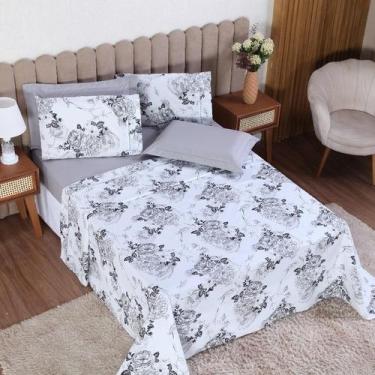 Imagem de Jogo Cama Casal 3P Lençol Sem Elástico + Fronha 100% Algodão - Ametist