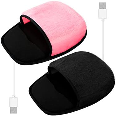 Imagem de Mouse pad aquecido, 2 peças, mouse pad para computador, aquecedor de mãos, mousepad com aquecimento USB, mouse pad para aquecer as mãos, para mulheres e homens, acessórios para notebook, escritório, casa, preto, rosa