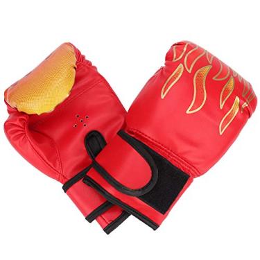 Imagem de Luqeeg 1 par As Crianças PU Kick Boxing Luvas, Equipamento de Treinamento Com Padrão de Chama, Grande Gancho, Sente se Confortável para Crianças Jovens karatê Muay Thai Guantes (Vermelho)