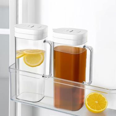Imagem de [Pacote com 2] Jarra de água SlimFit de 1,8 g para porta de geladeira – Jarra de bebida à prova de vazamento com tampa, suco, chá gelado, cerveja fria e festas, plástico sem BPA, branco