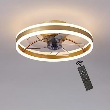 Imagem de Ventilador de teto com iluminação, moderno plafon LED regulável com ventilador e controle remoto, luminária com ventilador com lustre temporizador para sala de estar, quarto, sala de jantar