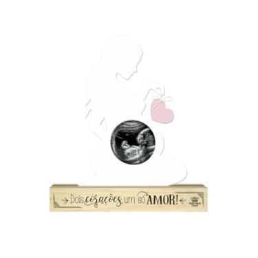 Imagem de ENFEITE DE MESA COM PORTA RETRATO GESTANTE DOIS CORAÇÕES...ROSA 22X20X4,5