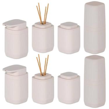 Imagem de Kit Banheiro Porta Algodão Escova Sabonete Difusor 2Pçs Bege