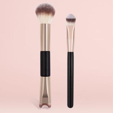 Imagem de Conjunto de pincéis profissionais de maquiagem com 2 peças de pincéis corretivos de base de ouro preto para mulheres, ferramentas de beleza, kit de mistura de pó facial