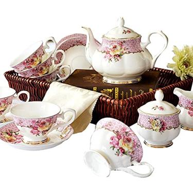 Imagem de Conjuntos de chá de porcelana xícaras de café para 6 conjuntos de chá com bule de chá, tigela de açúcar, jarra de creme para chá e café, B (B) (A) (A)