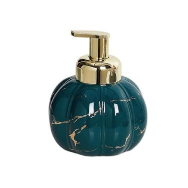 Imagem de Dispensador de sabão Dispensador de sabonete redondo para banheiro 460 ml/15,5 oz, em cerâmica, com bomba dourada e padrões mármore requintados(Green)