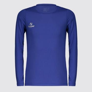Imagem de Camiseta Térmica Topper Classic Manga Longa Juvenil Azul, 14 ANOS
