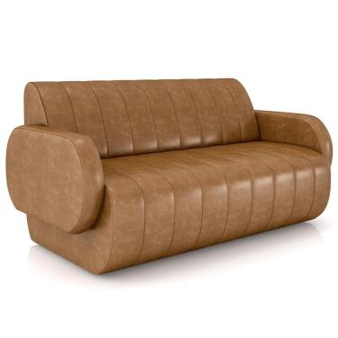 Imagem de Sofá 2 Lugares Sala Living Orgânico 148cm Fávara K01 Couríssimo Whisky - Lyam Decor