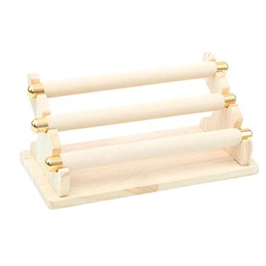 Imagem de Suporte de joias organizador de joias com 3 camadas, suporte de anéis de pulseira de colar, suporte de exibição, barra em T de madeira e veludo, torre de joias, exibição de joias em rolo fino (cor