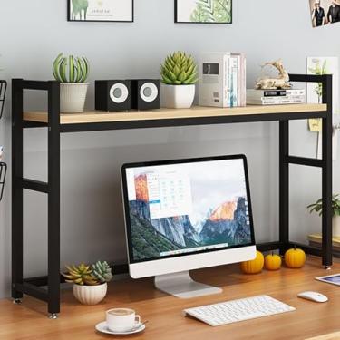 Imagem de Estante de mesa tipo H para mesa de computador, prateleira organizadora aberta de armazenamento, prateleira organizadora de armazenamento ajustável, rack de armazenamento de madeira e metal, para