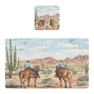 Imagem de Burbuja Jogo americano conjunto de 2, tapetes de mesa de cozinha Western Cowboys PVC antiderrapantes resistentes ao calor à prova d'água para mesa de jantar, laváveis, 30,5 x 45,7 cm