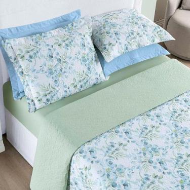 Imagem de Kit Cobre Leito Colcha Maris Casal Padrão Estampado Dupla Face Percall