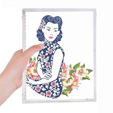 Imagem de Caderno de flores azuis da cultura chinesa com folhas soltas e diário recarregável