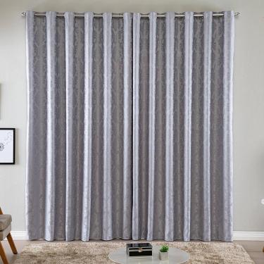 Imagem de Cortina Turin Jacquard Semiblackout Floral 4,00x2,80m Para Sala Quarto Varão 4m Ilhóses - Cinza