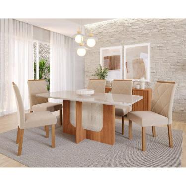 Imagem de Sala de Jantar Louise 180cm com 06 Cadeiras Fernanda Wood Cinamomo/Off White/Madeira/Nude